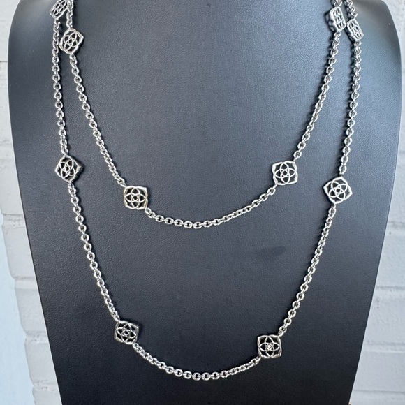 Kendra Scott Devalyn Logo Station Silver Long Necklace - Picture 3 of 4